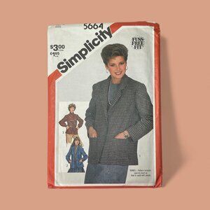 Simplicity Fuss-Free Fit Jacket Sewing Pattern 5664 Misses Sz 12  FF Uncut 1982